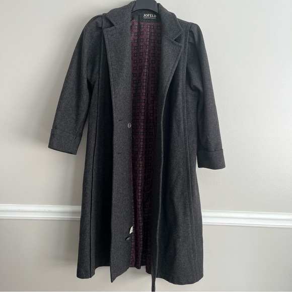 π§₯ JOFELD Wool Blend Long Coat Double Breasted Gray Winter Trench Jacket M - Picture 3 of 9